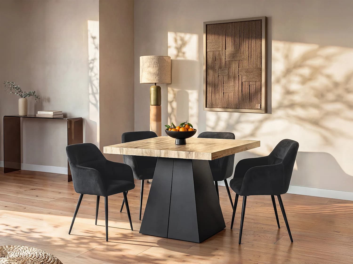 Table à manger extensible 4 à 10 personnes en MDF et métal - Naturel et noir - EMELIA