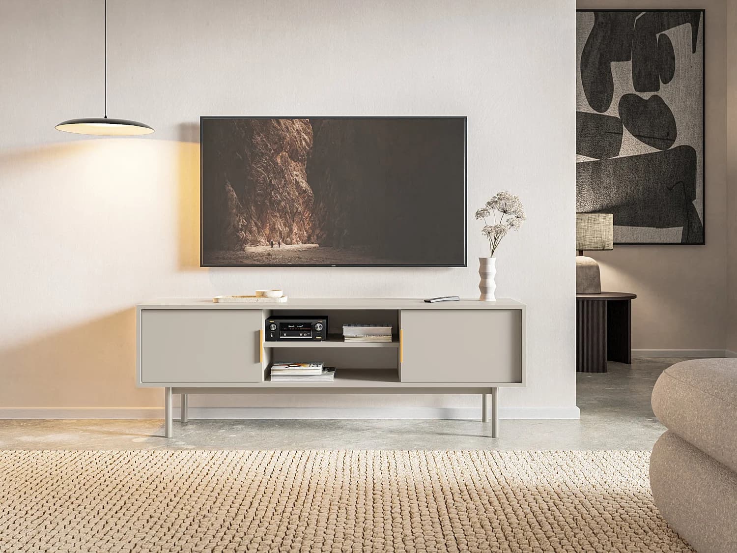 Meuble TV - 154 cm - deux portes avec niches - taupe (gris-beige) - VIVIARO