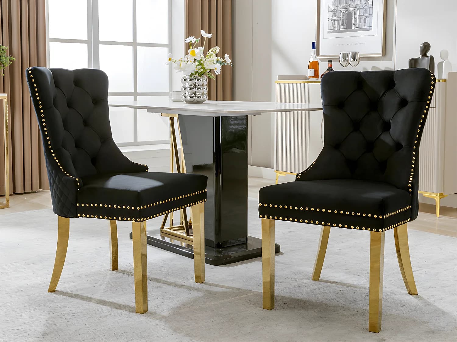 Lot de 2 chaises en velours avec pieds métallique - Noir