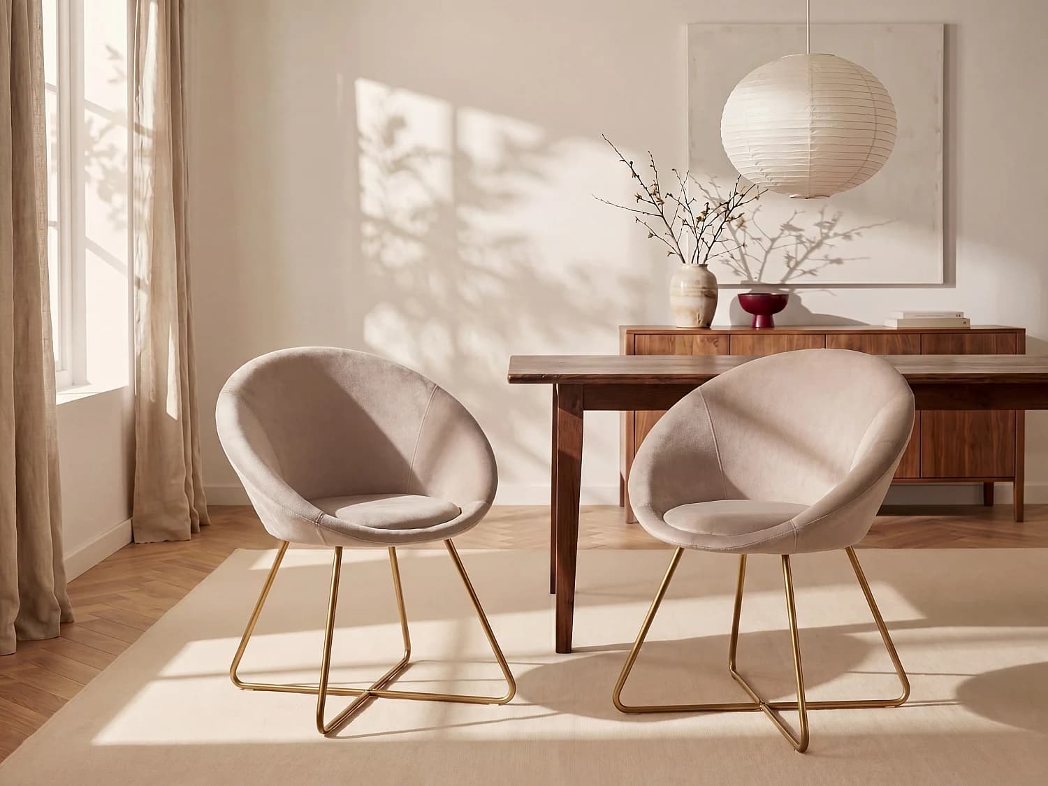 Lot de 2 chaises en velours et métal doré - Beige - BURBAN