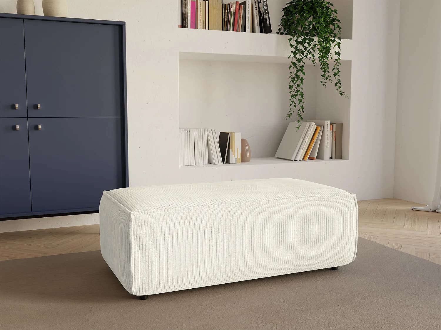 Pouf en velours côtelé blanc AMELIA