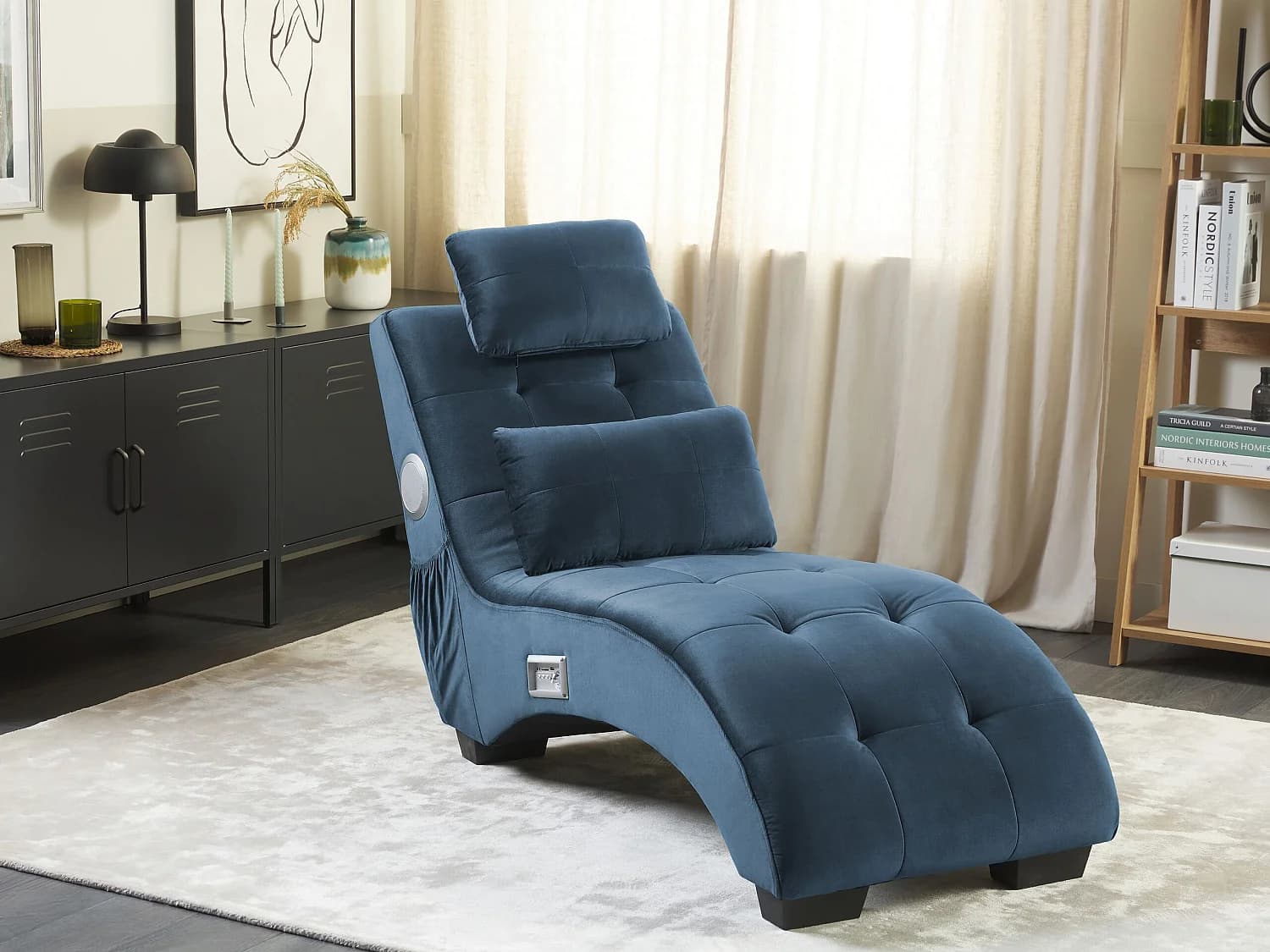 Chaise longue SIMORRE Velours Bleu foncé Avec haut-parleur Bluetooth intégré
