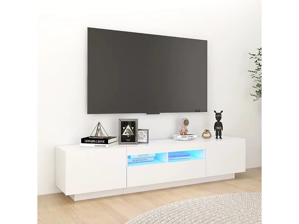 Meuble TV avec lumières LED Blanc 180x35x40 cm BE21746