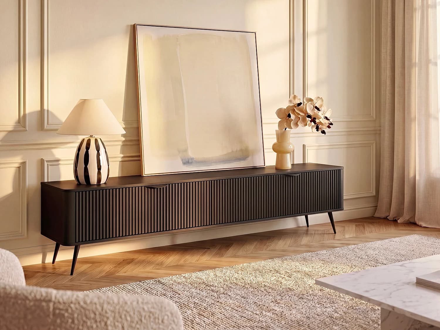 Meuble TV avec 2 portes en MDF - Noir - ELONARIA
