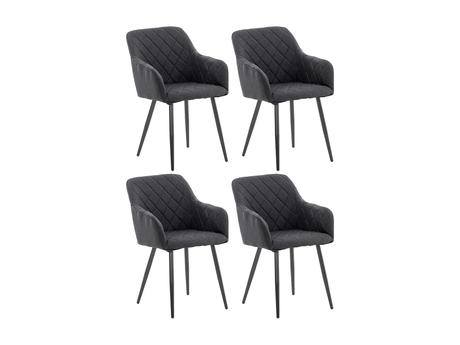 Lot de 4 chaises avec accoudoirs - Tissu - Noir - Shila
