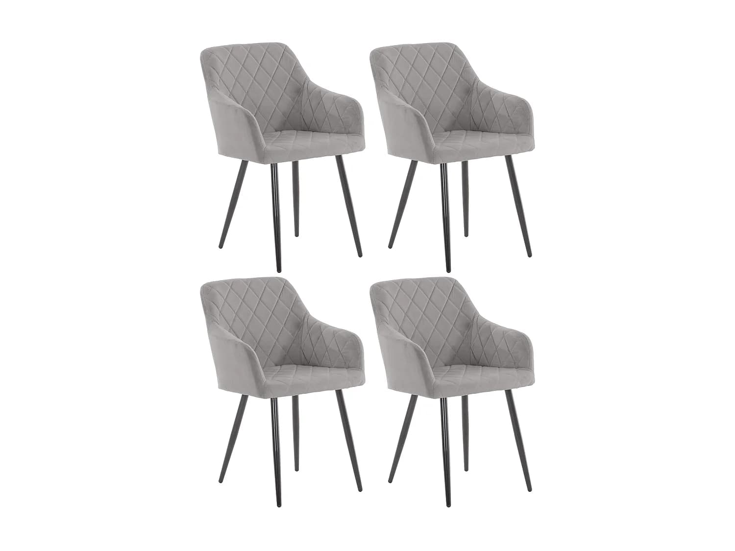 Lot de 4 chaises avec accoudoirs - Velours - Gris - Shila