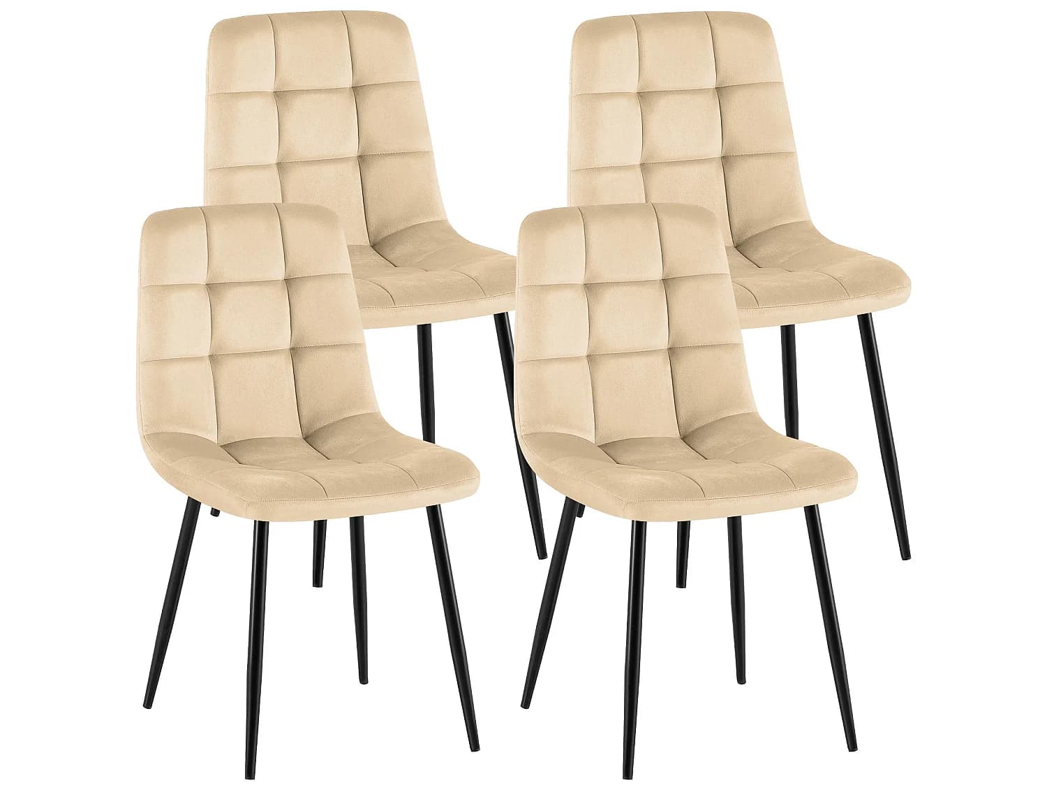 Lot de 4 chaise salle à manger - Velours & Blanc - Crème - Antibes