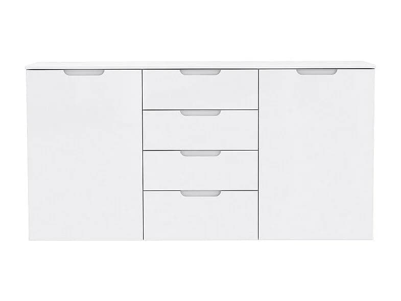 Buffet 165 cm blanc laqué et mat 2 portes et 4 tiroirs - PURE