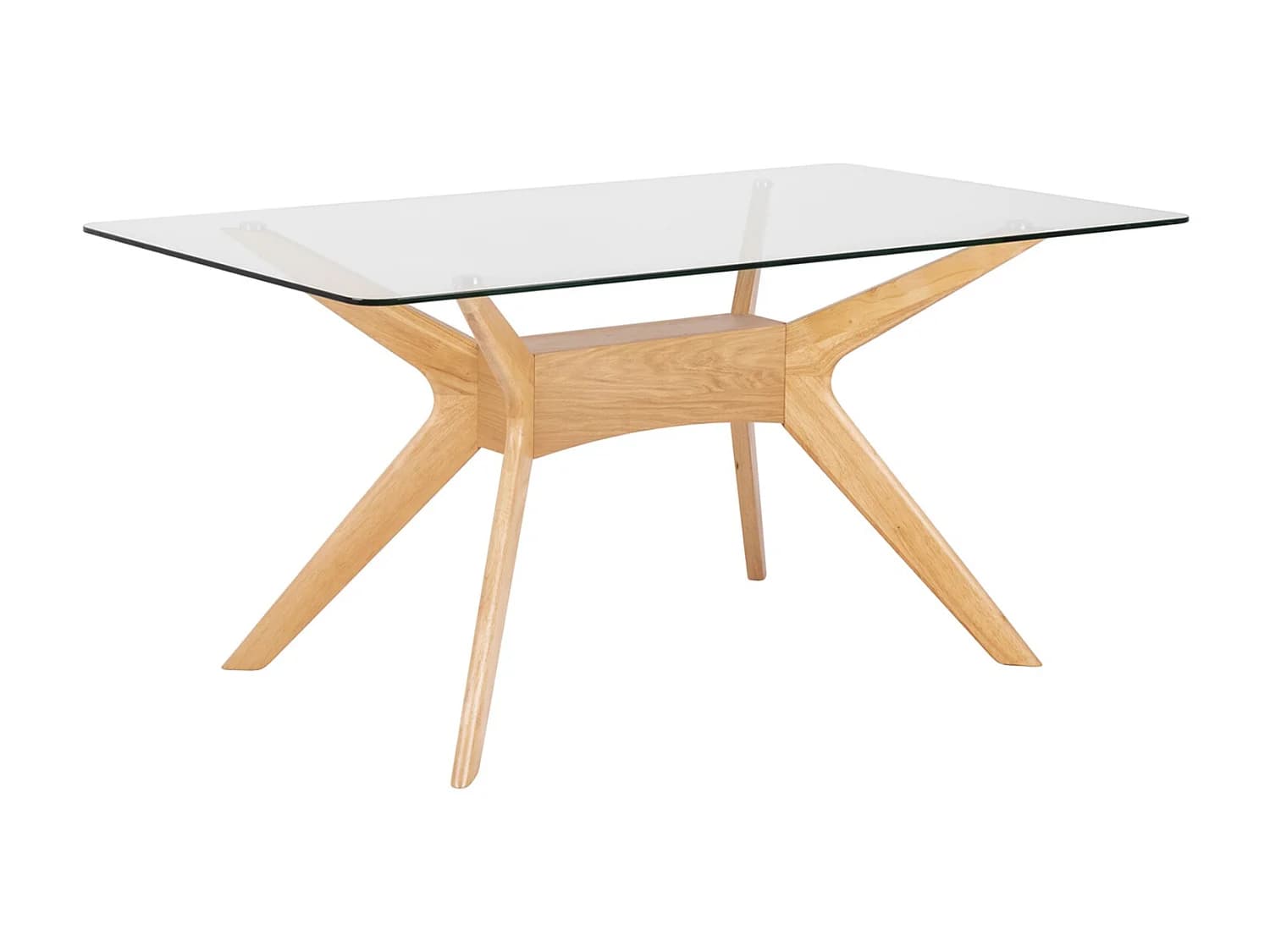 Table à manger verre trempé et bois d'hévéa finition chêne Noky - 3 tailles-Largeur 140 cm