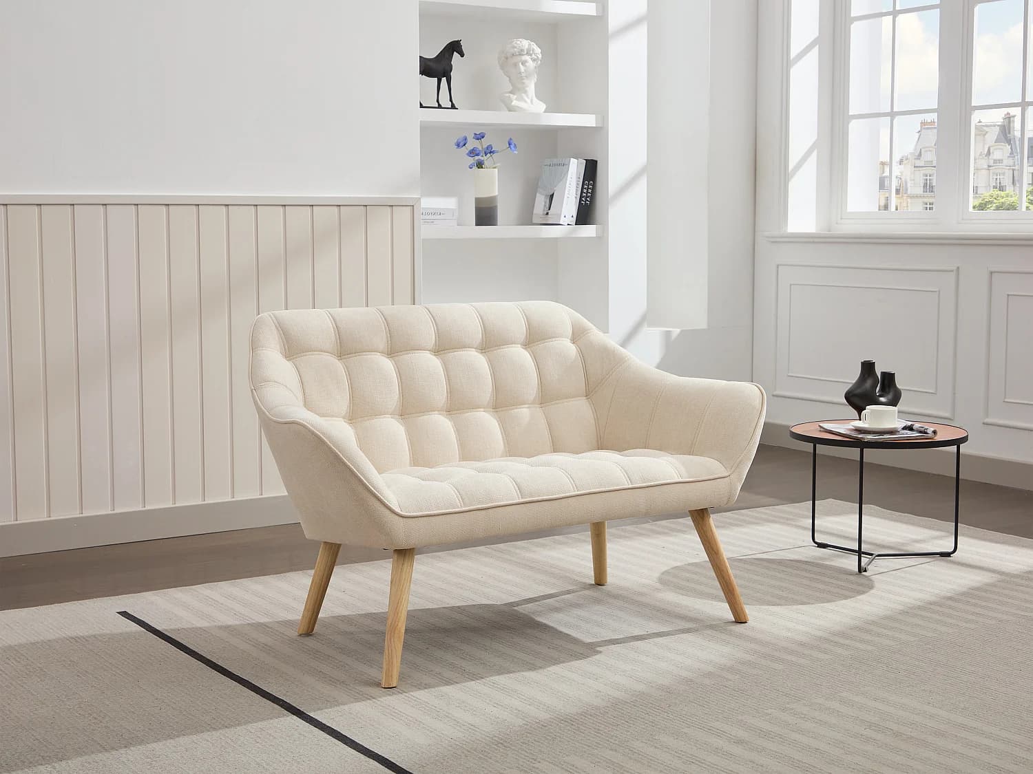 Canapé 2 places en tissu beige CASERTA
