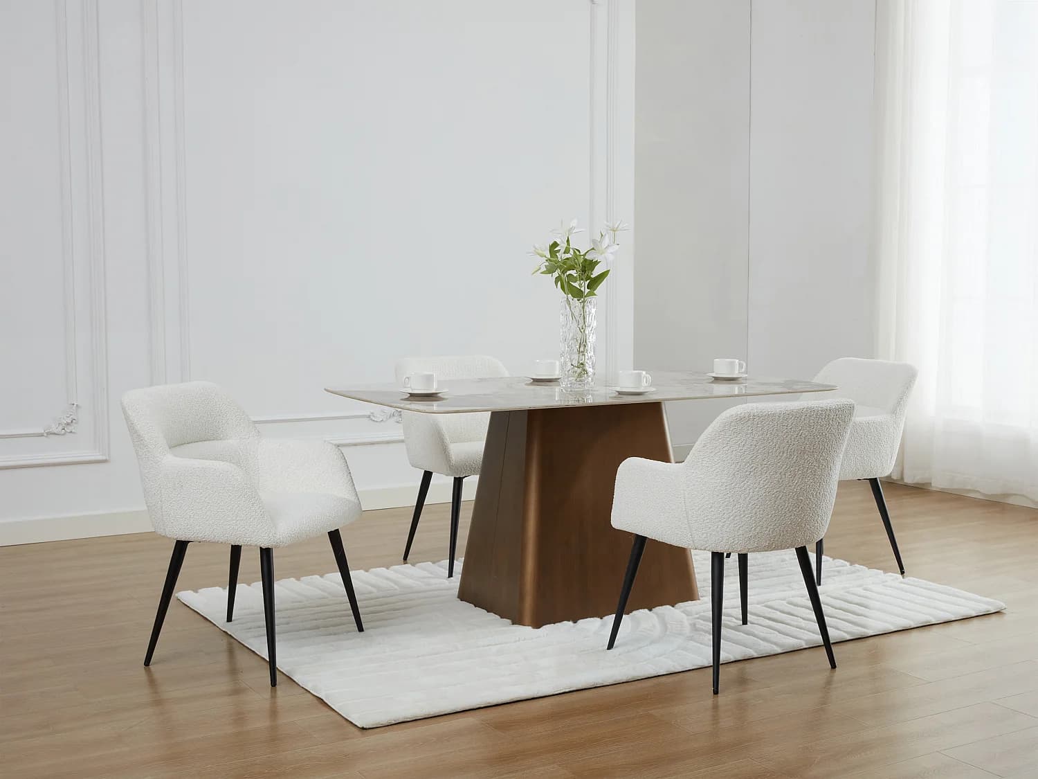 Lot de 2 chaises avec accoudoirs en tissu bouclette et métal noir - Blanc - HEKA