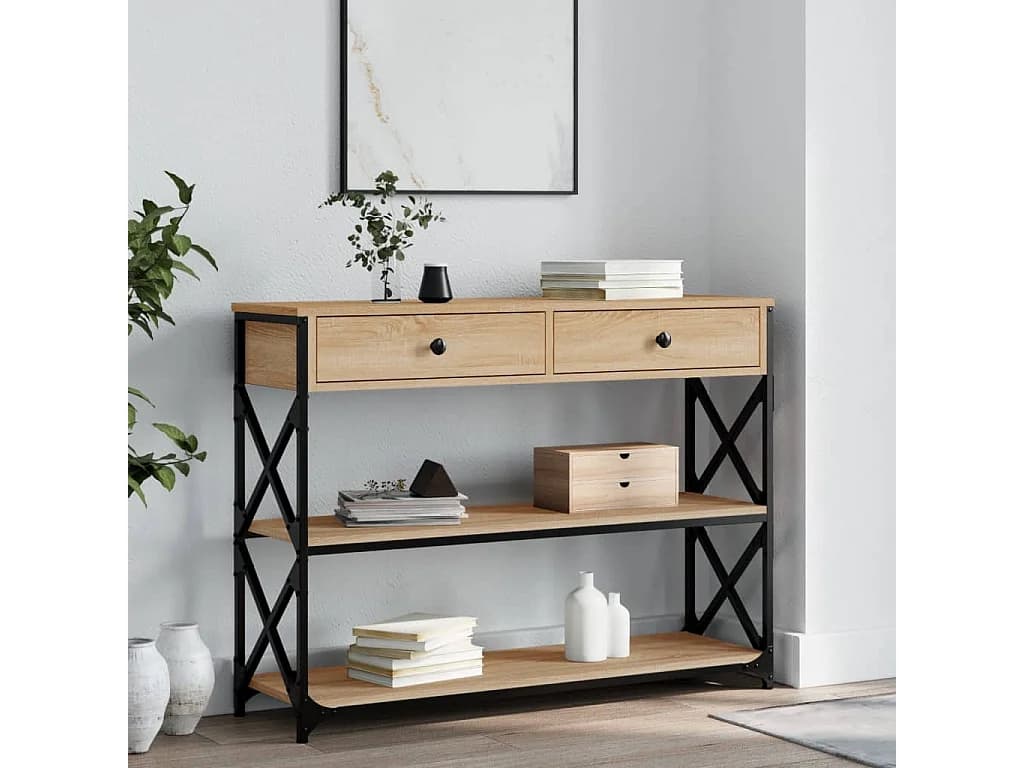 Table console, Table d'entrée pour salon, Bout de canapé, Table d'appoint chêne sonoma 100x28x75 cm bois d'ingénierie OLQ7180 BonneVie Meuble