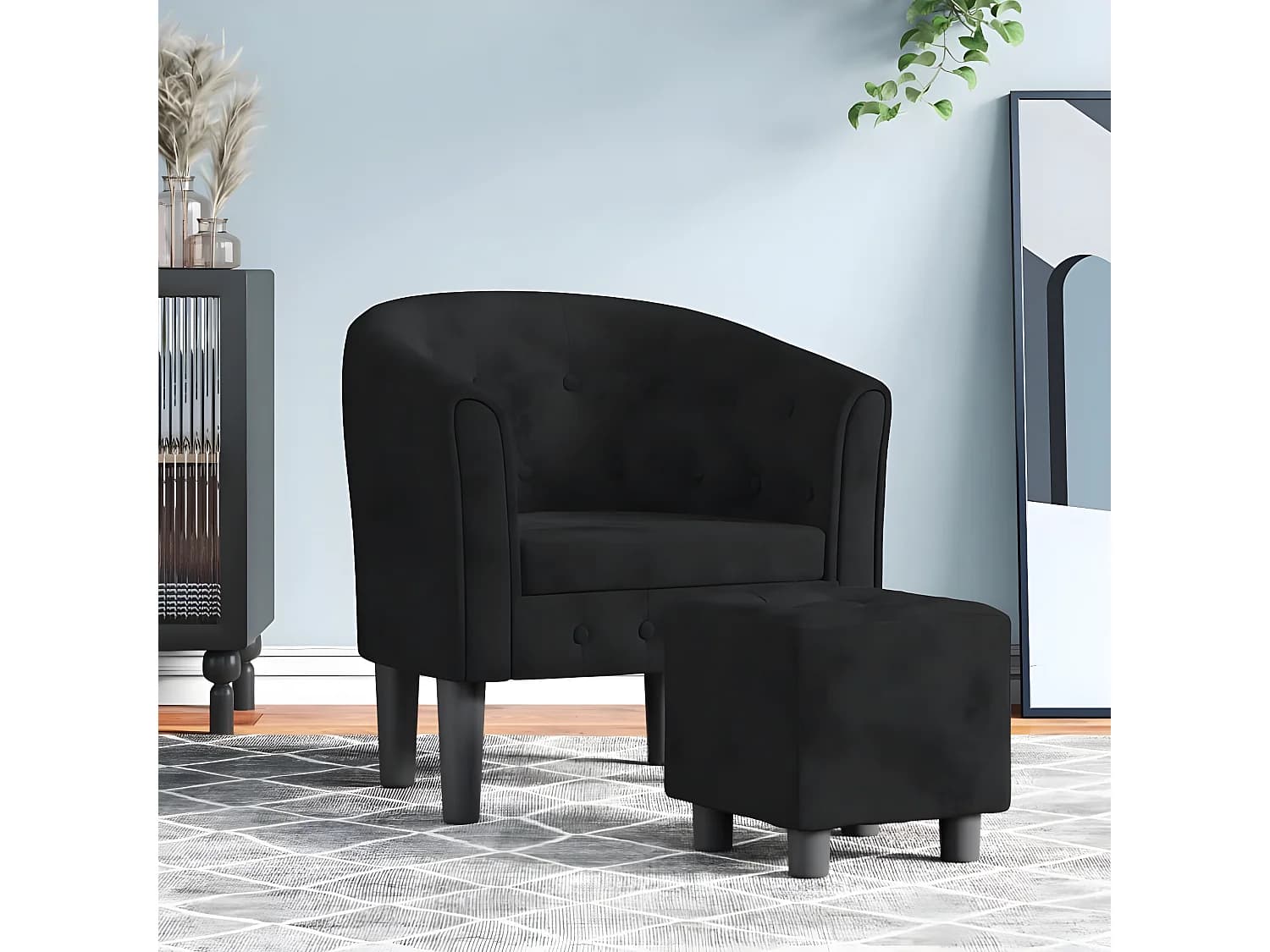 Fauteuil cabriolet avec repose-pied noir velours SEF91930