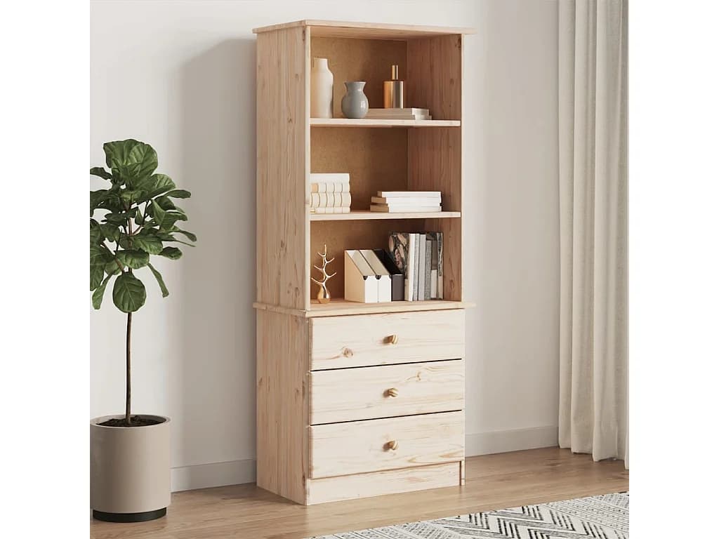 Bibliothèque avec tiroirs ALTA 60x35x142 cm bois massif de pin OFR75711 BonneVie Meuble