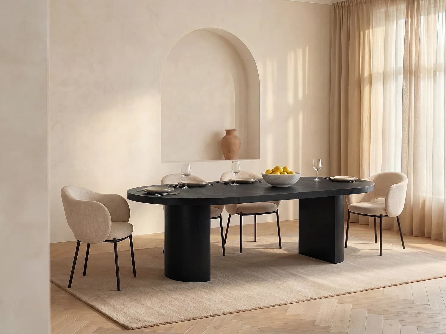 Table à manger extensible 4 à 12 personnes en MDF - Noir - SIDRINA