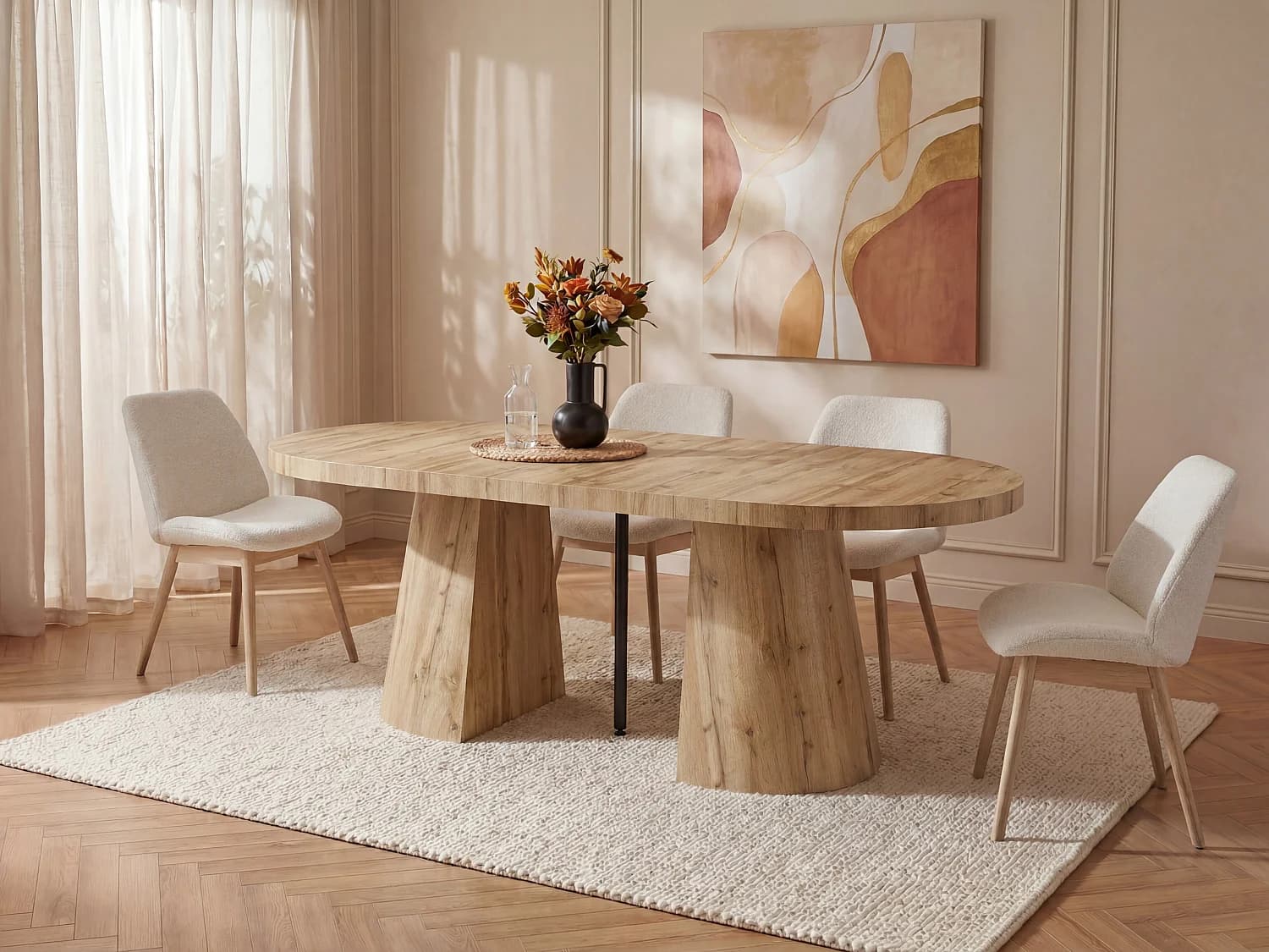 Table à manger extensible 6 à +12 personnes en MDF - Naturel Clair - CLOEVA