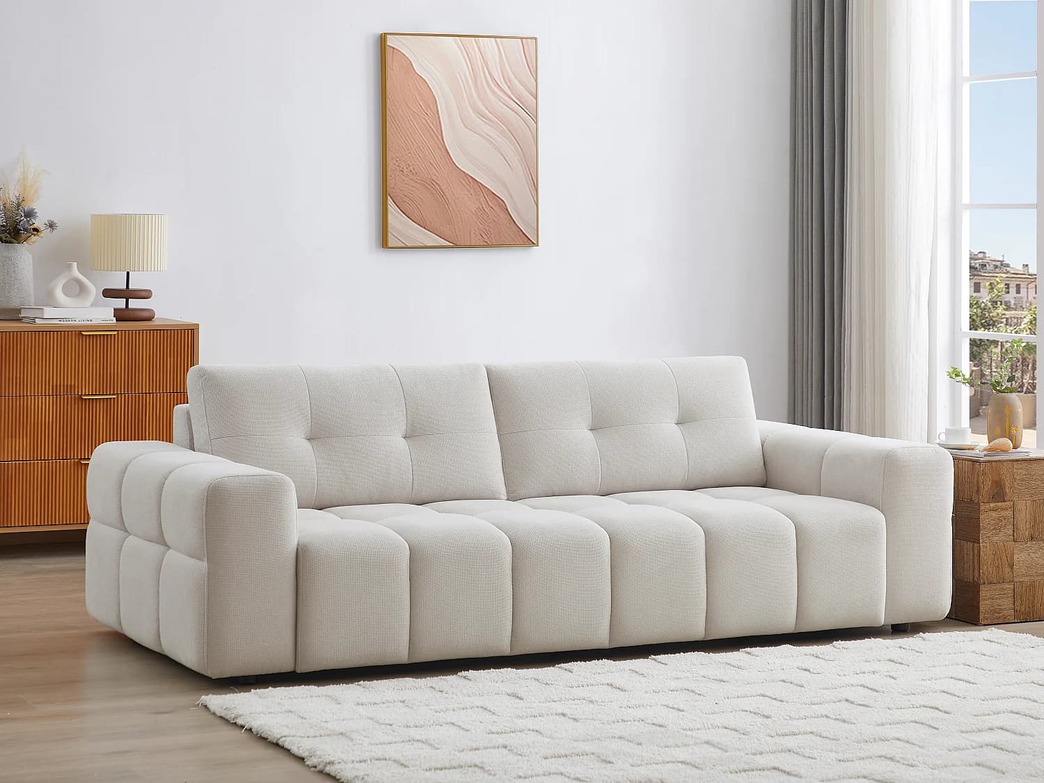 Canapé 3 places en tissu texturé beige SOPELANA