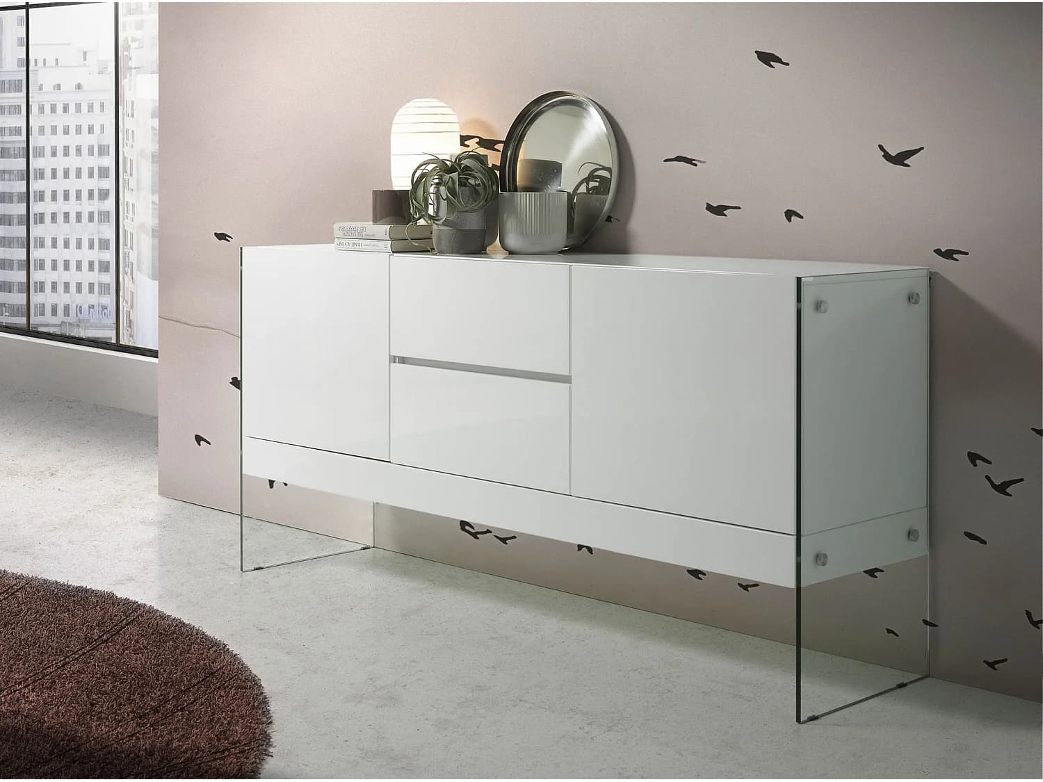 Buffet en bois blanc et verre trempé 3063 ANGEL CERDA