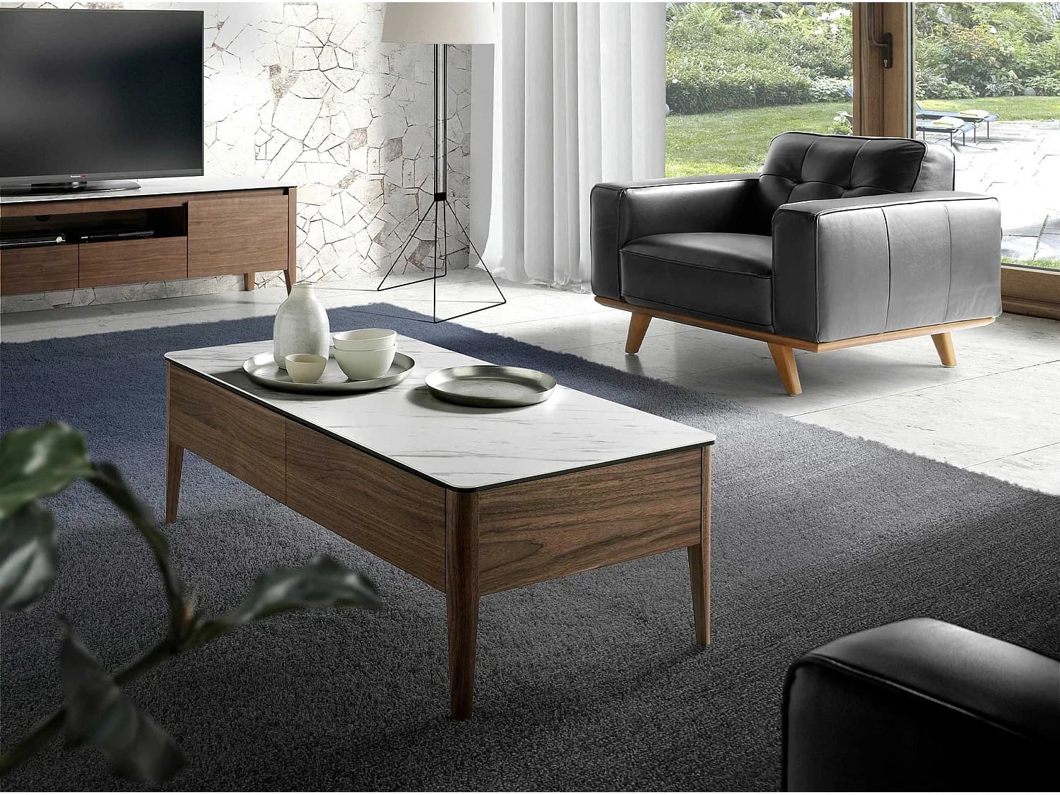 Table basse rectangulaire en porcelaine, marbre et noyer 2049 ANGEL CERDA