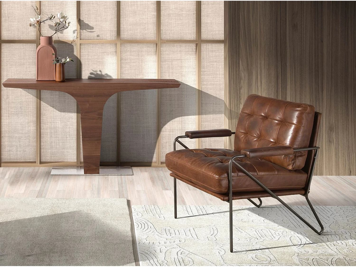 Console rectangulaire en noyer avec base en acier chromé 3030 ANGEL CERDA