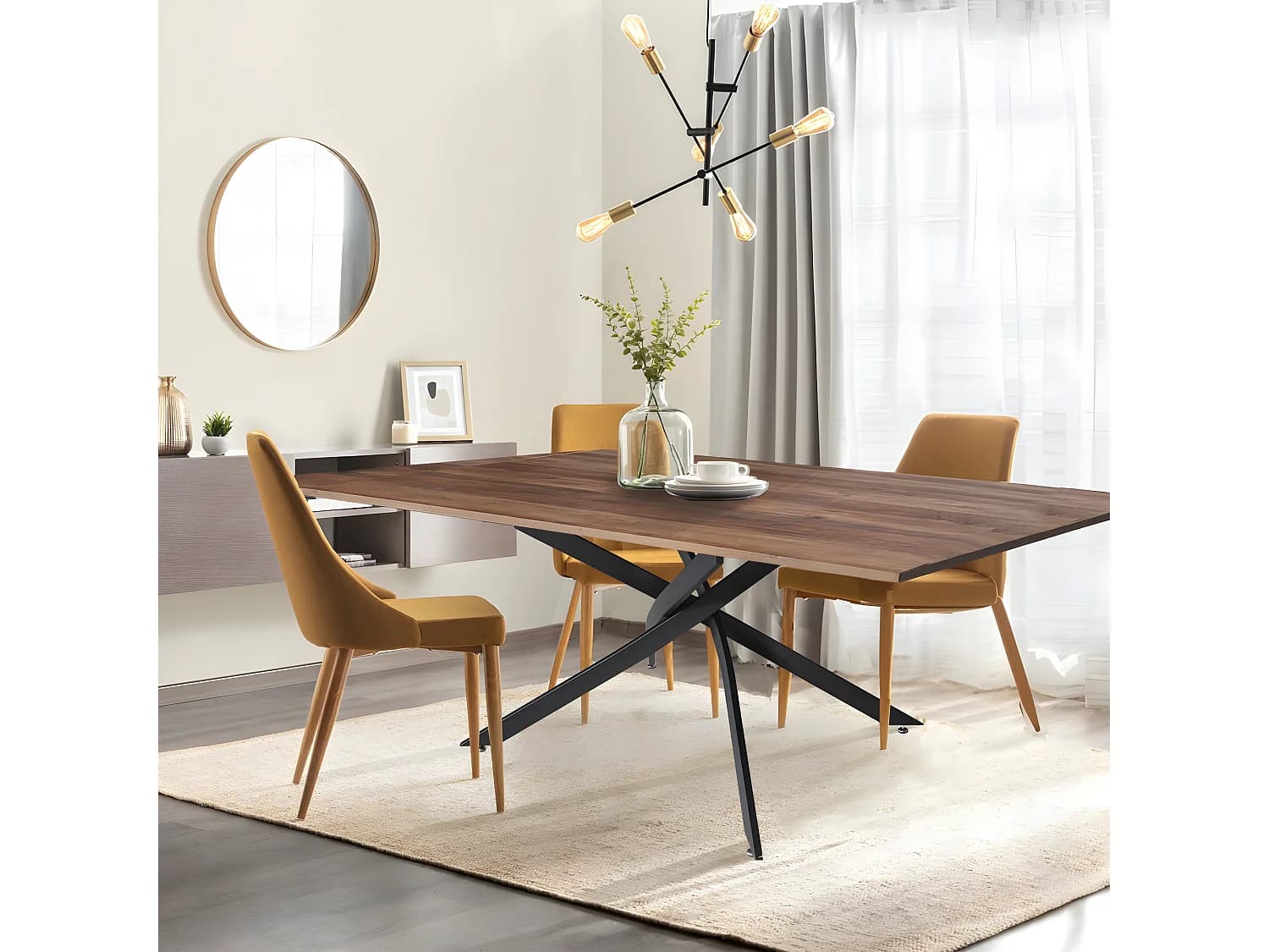 Table à manger ROYALTY 160x90cm - 6 personnes / Décor chêne et piètement noir