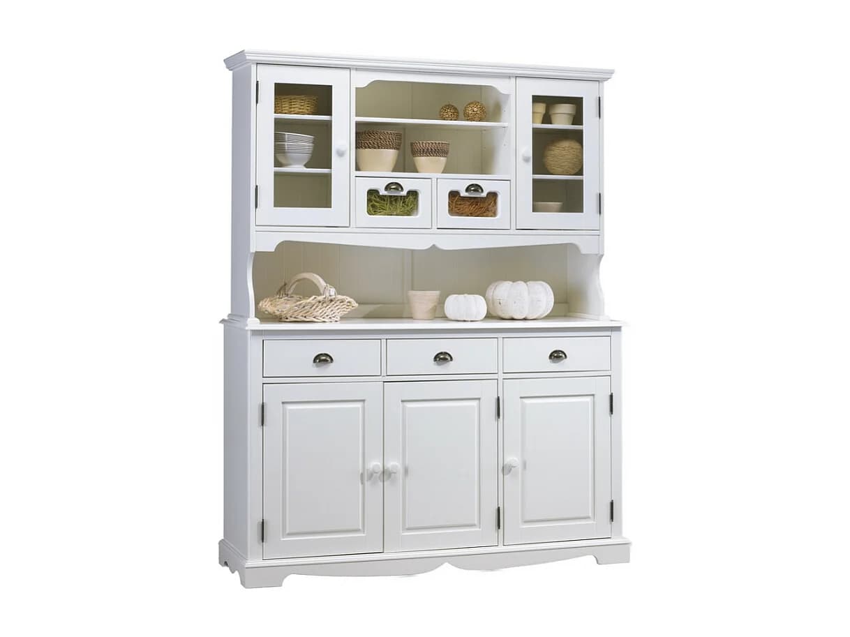 Vaisselier Blanc 5 Portes 5 Tiroirs 11 Niches Style Anglais L 146.6 H 186 P 42.5 cm