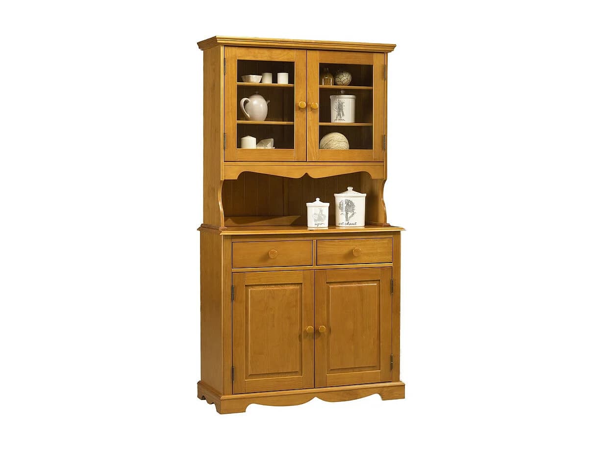 Buffet Vaisselier Pin Miel 4 Portes Style Anglais 6 Niches L 101 H 186 P 42 cm