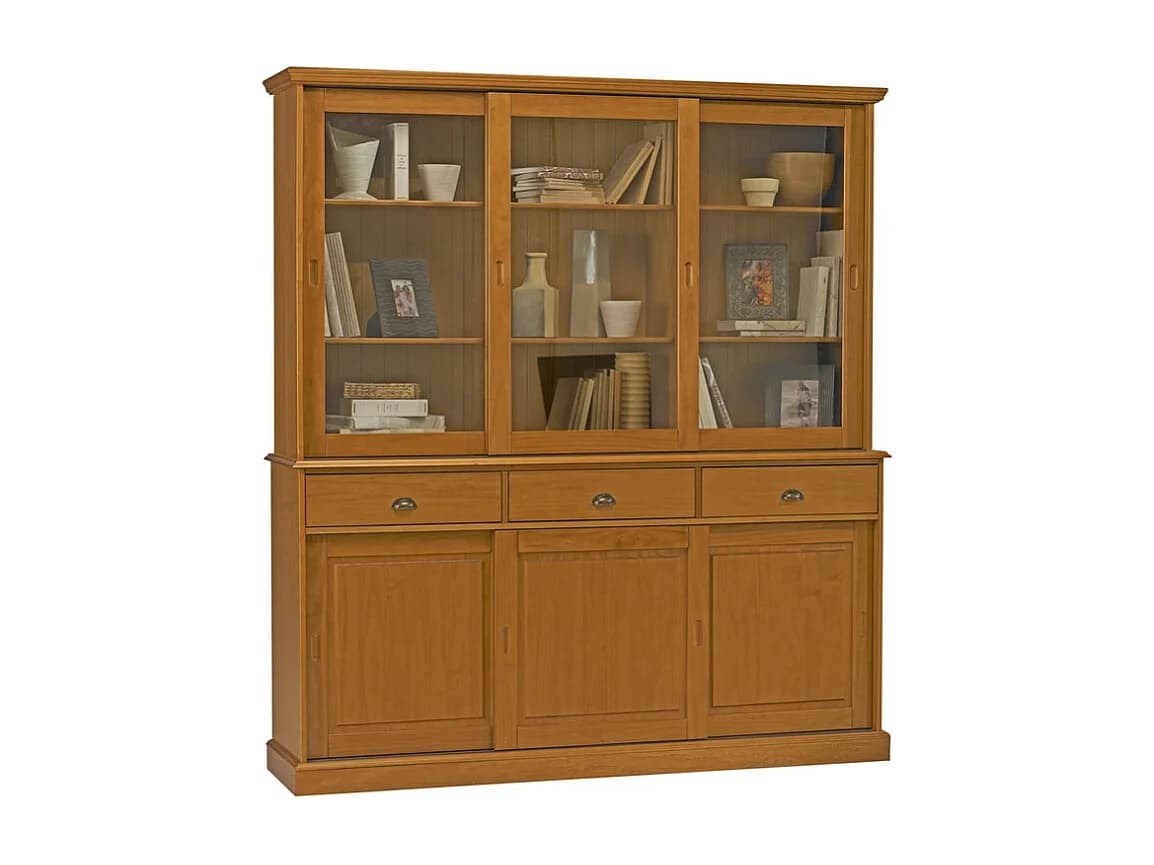Vaisselier Pin Miel 6 Portes Coulissantes 10 Niches L 178.6 H 199 P 42.3 cm