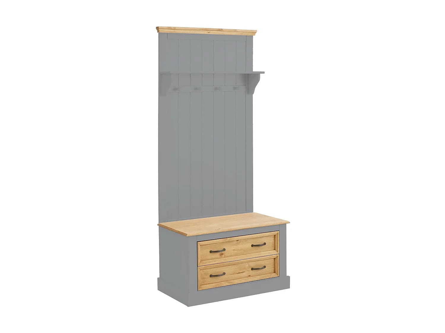 Selma | Armoire avec 2 tiroirs, 4 crochets et 1 shaélf en pin gris