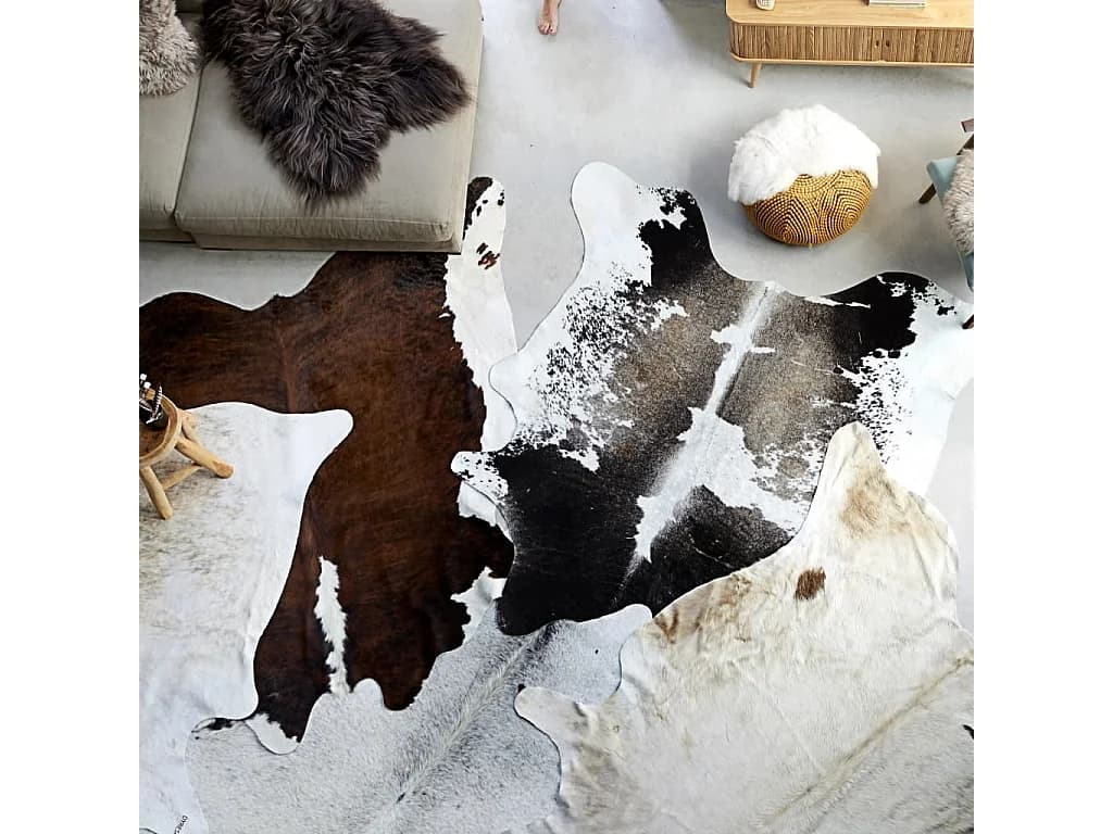 Tapis en peau de vache véritable Noir et blanc 150 x 170 cm QBH71310
