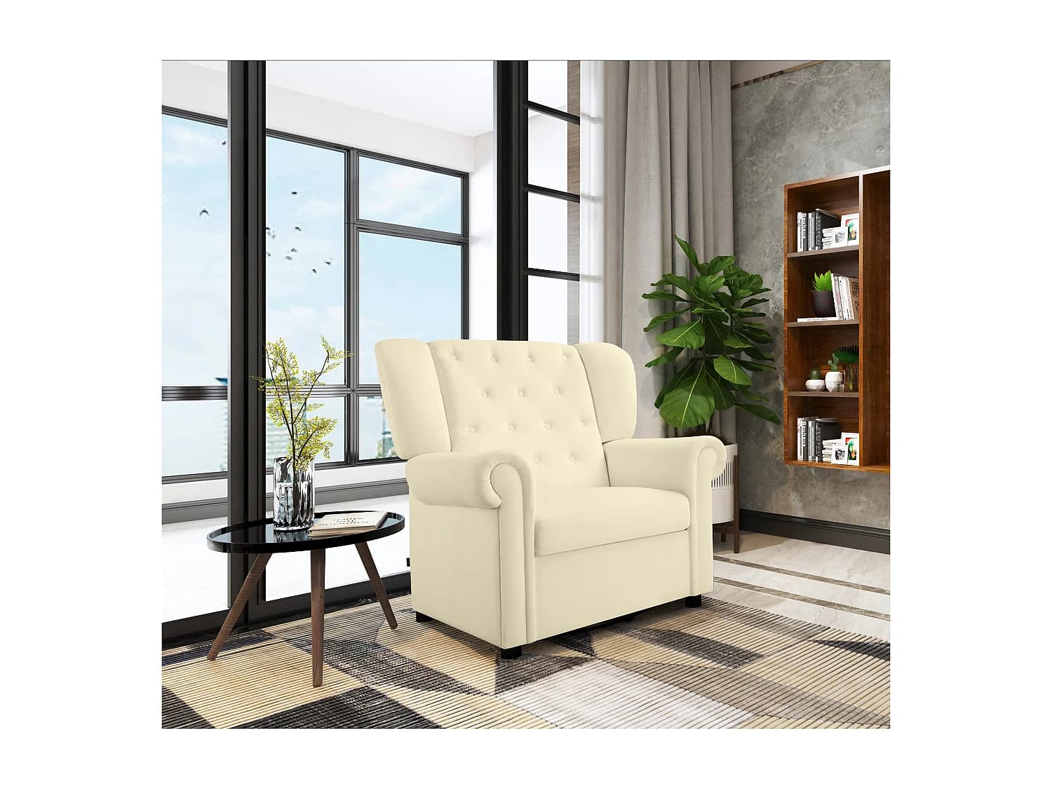 Lillyse | Fauteuil à bascule avec fonction pivotante en velours blanc