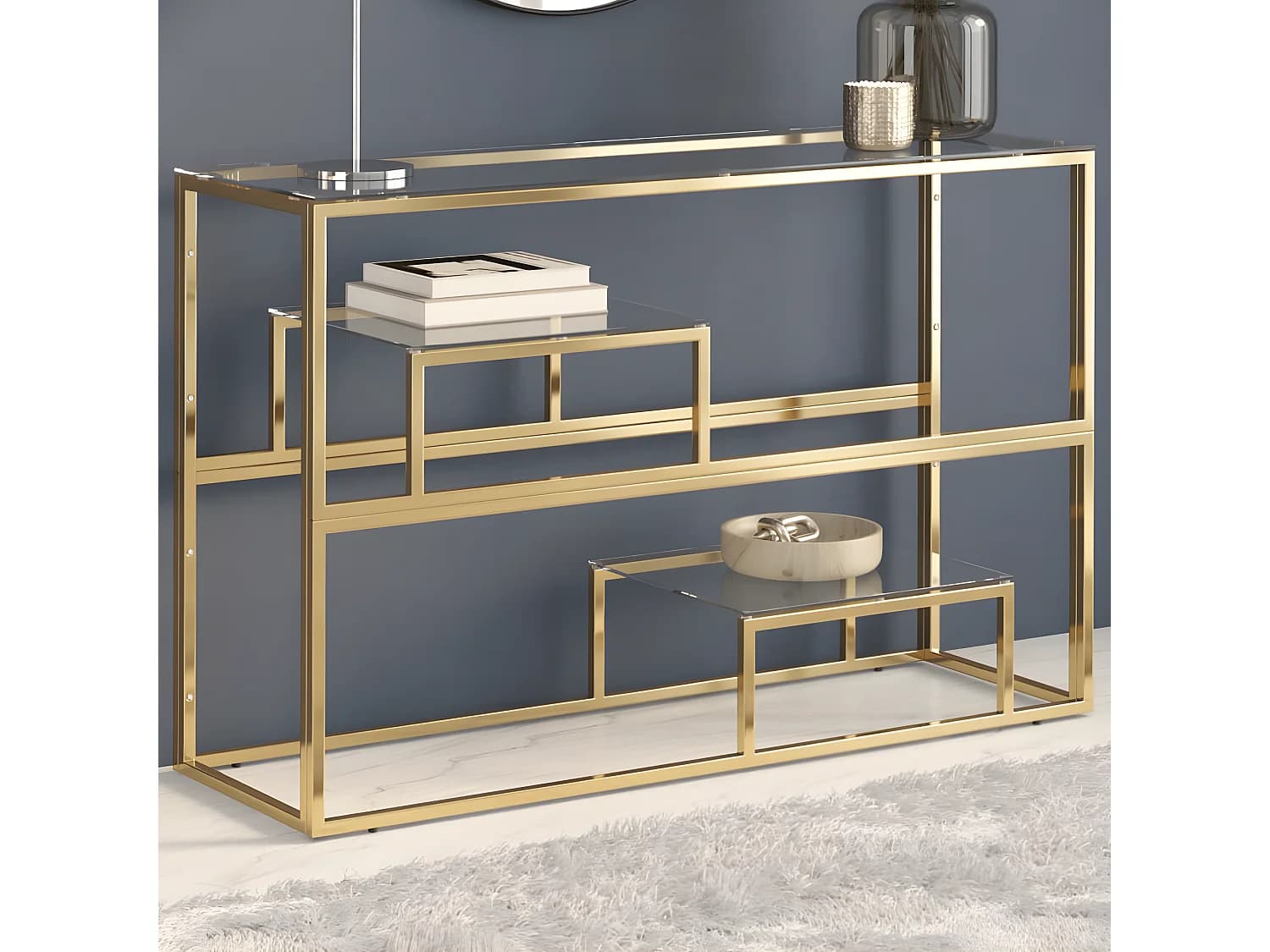 Table console doré acier inoxydable et verre trempé GHR85112