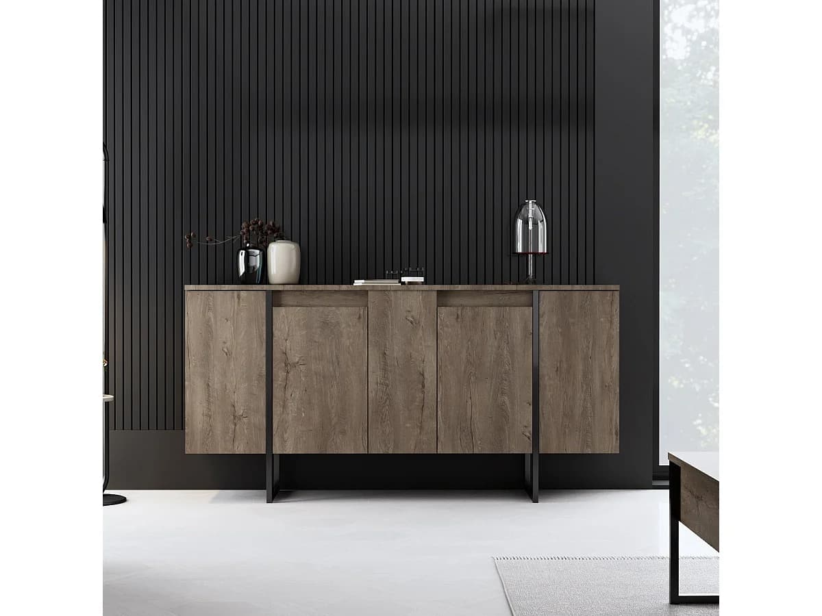 Buffet 4 portes avec étagères L160 cm - LUXE