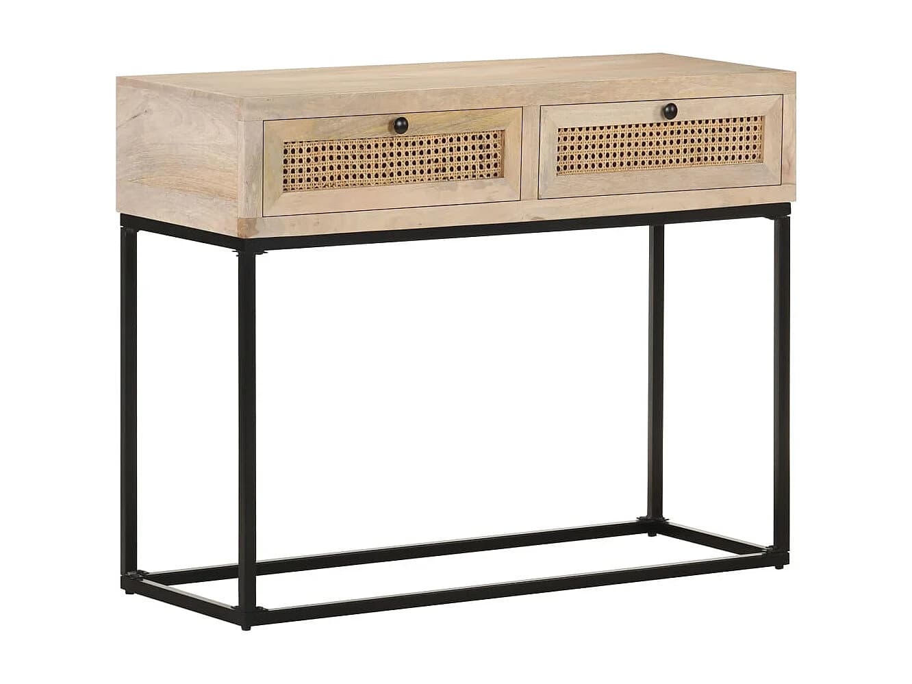 Table console 100x35x76 cm Bois de manguier et canne naturelle
