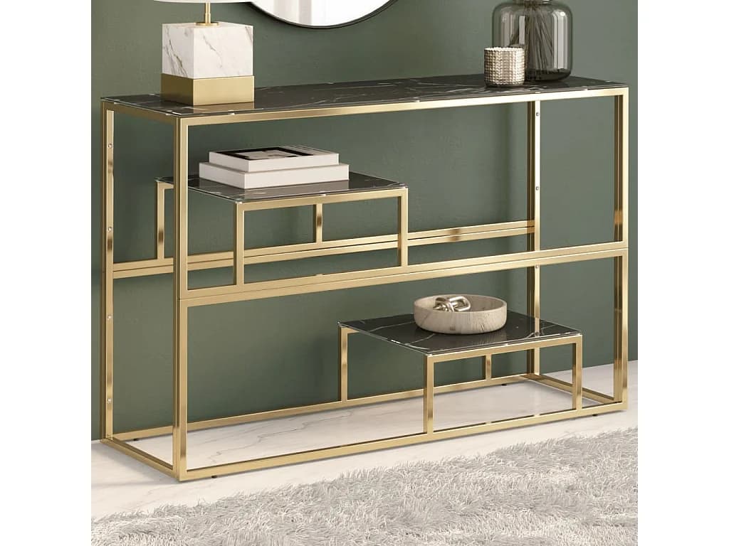 Table console doré acier inoxydable et verre trempé