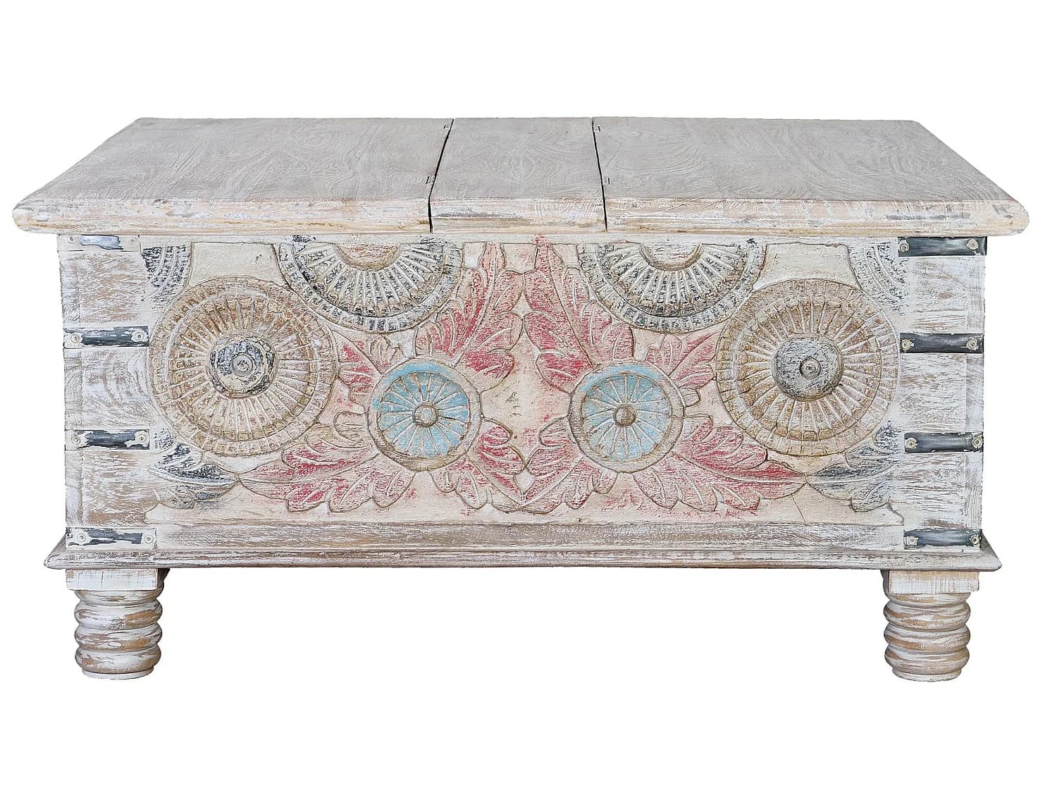 Tables basses en bois de manguier 90 cm, style ethnique rustique - 45 x 90 x 90