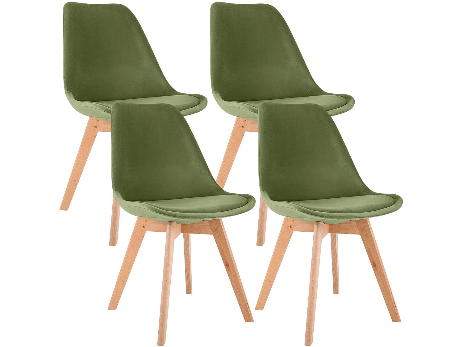 Lot de 4 chaise salle à manger - Velours - Vert clair - Linares