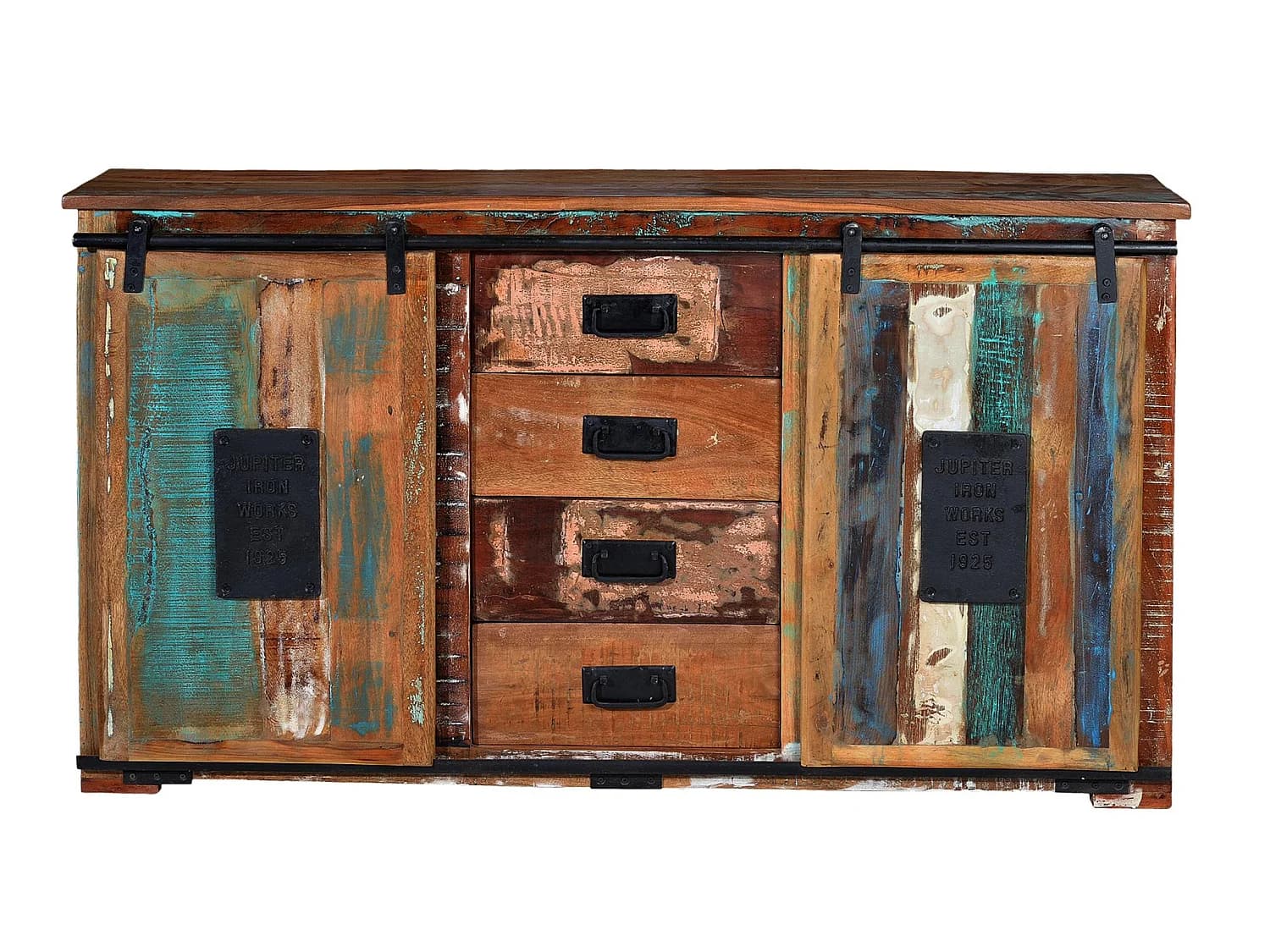 Buffet vintage en bois recyclé de style industriel - 81 x 150 x 38