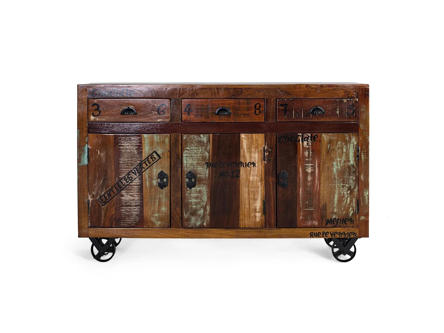 Buffet en bois recyclé de style vintage moderne - 86 x 140 x 40