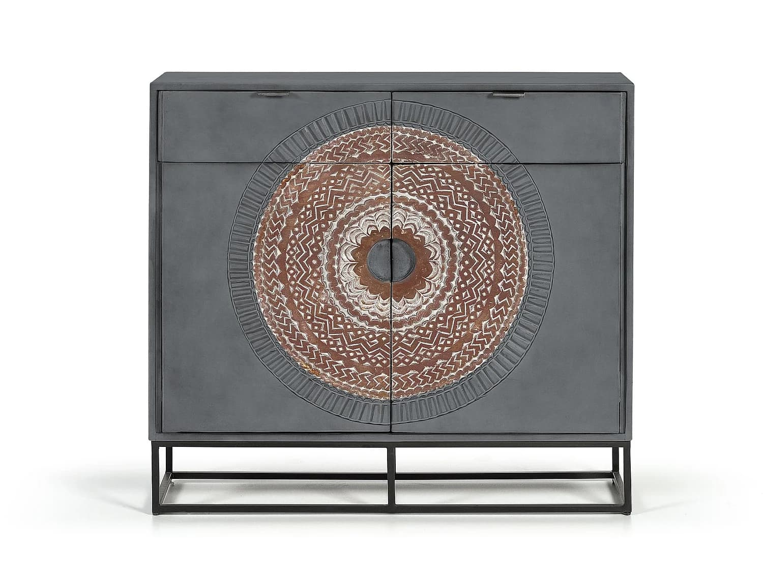 Commode en bois de manguier 100 cm, style industriel ethnique contemporain - 90 x 100 x 32