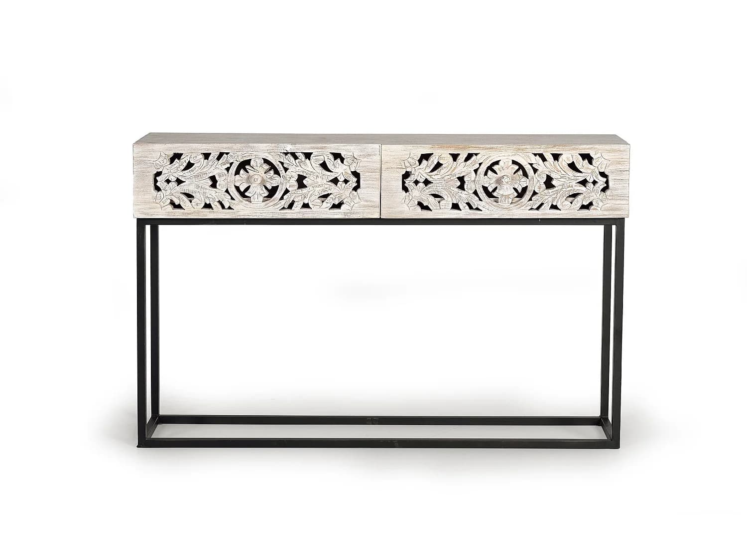 Console en bois de manguier 120 cm, style ethnique bohème sculpté - 77 x 120 x 30 cm
