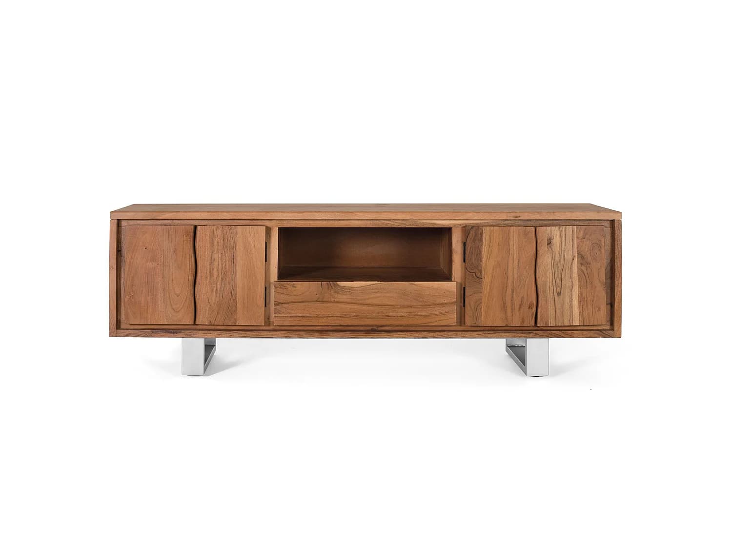 Meuble TV en bois d'acacia 170 cm, style rustique moderne - 56 x 170 x 40 cm