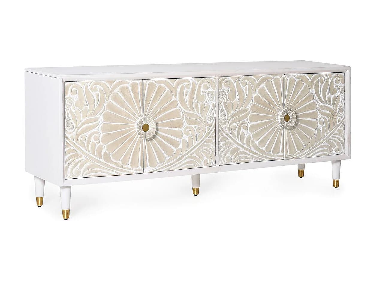 Meuble TV en bois de manguier 170 cm, style méditerranéen moderne - 65 x 170 x 40 cm