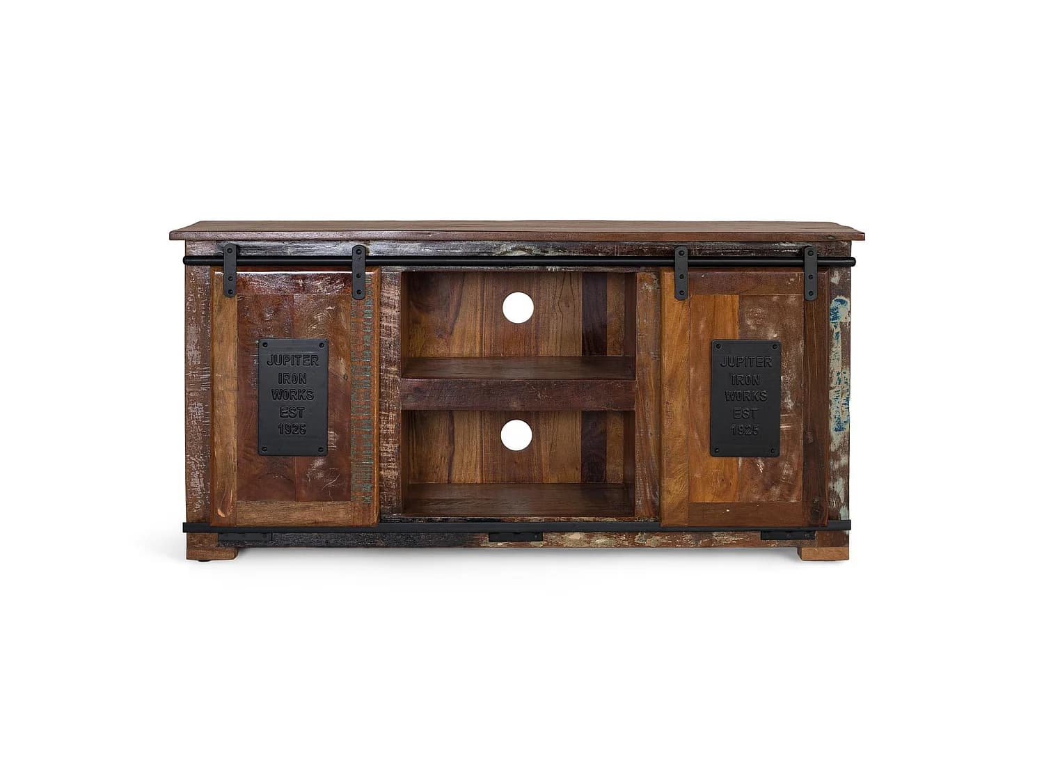 Meuble TV en bois recyclé 130 cm, style industriel vintage - 62 x 130 x 40 cm