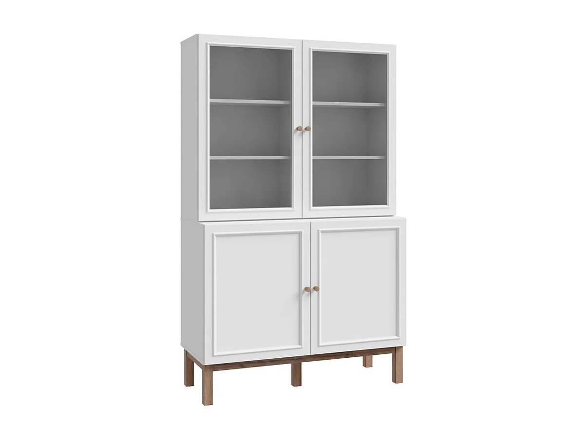 Vaisselier vitré décor gris et chêne avec poignées en bois - UDINE