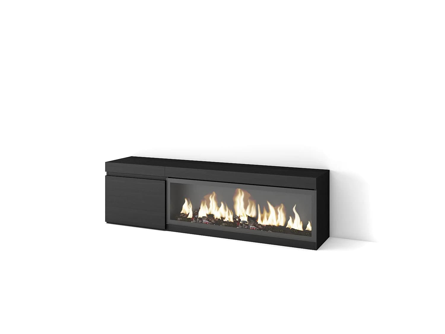 Meuble TV, Banc Télé, 158x35x45cm, Pour les TV jusqu'à 65", Cheminée électrique XXL, Noir