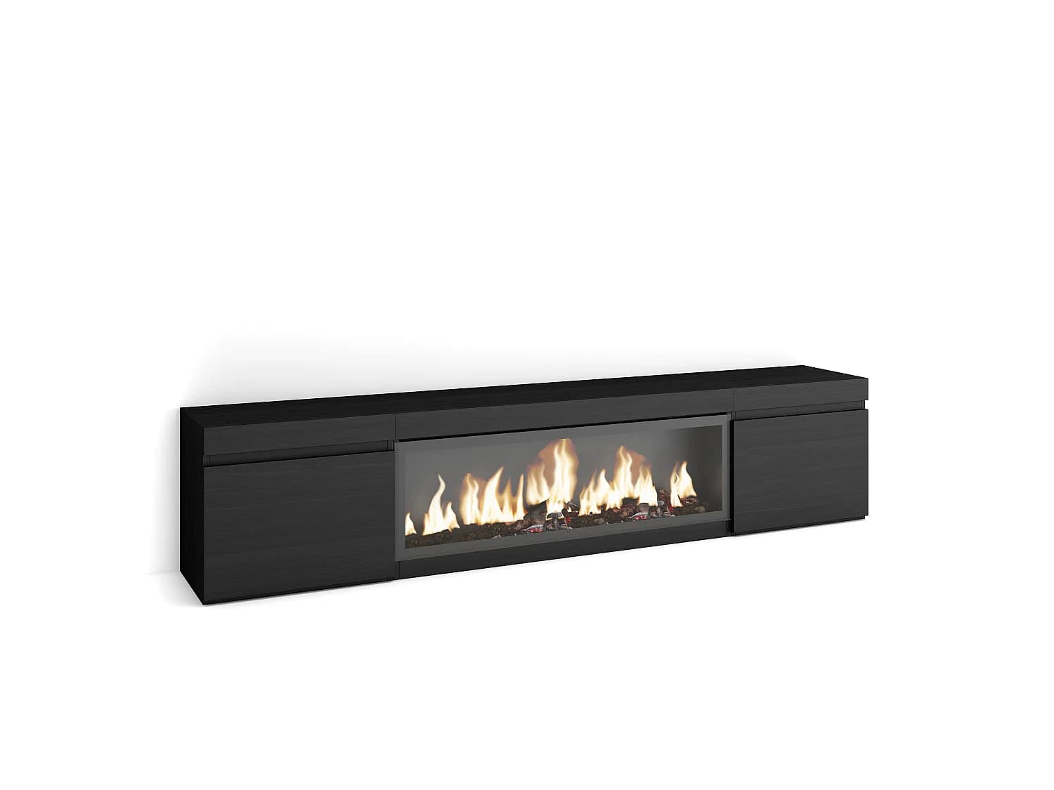 Meuble TV, Banc Télé, 208x35x45cm, Pour les TV jusqu'à 80", Cheminée électrique XXL, Noir