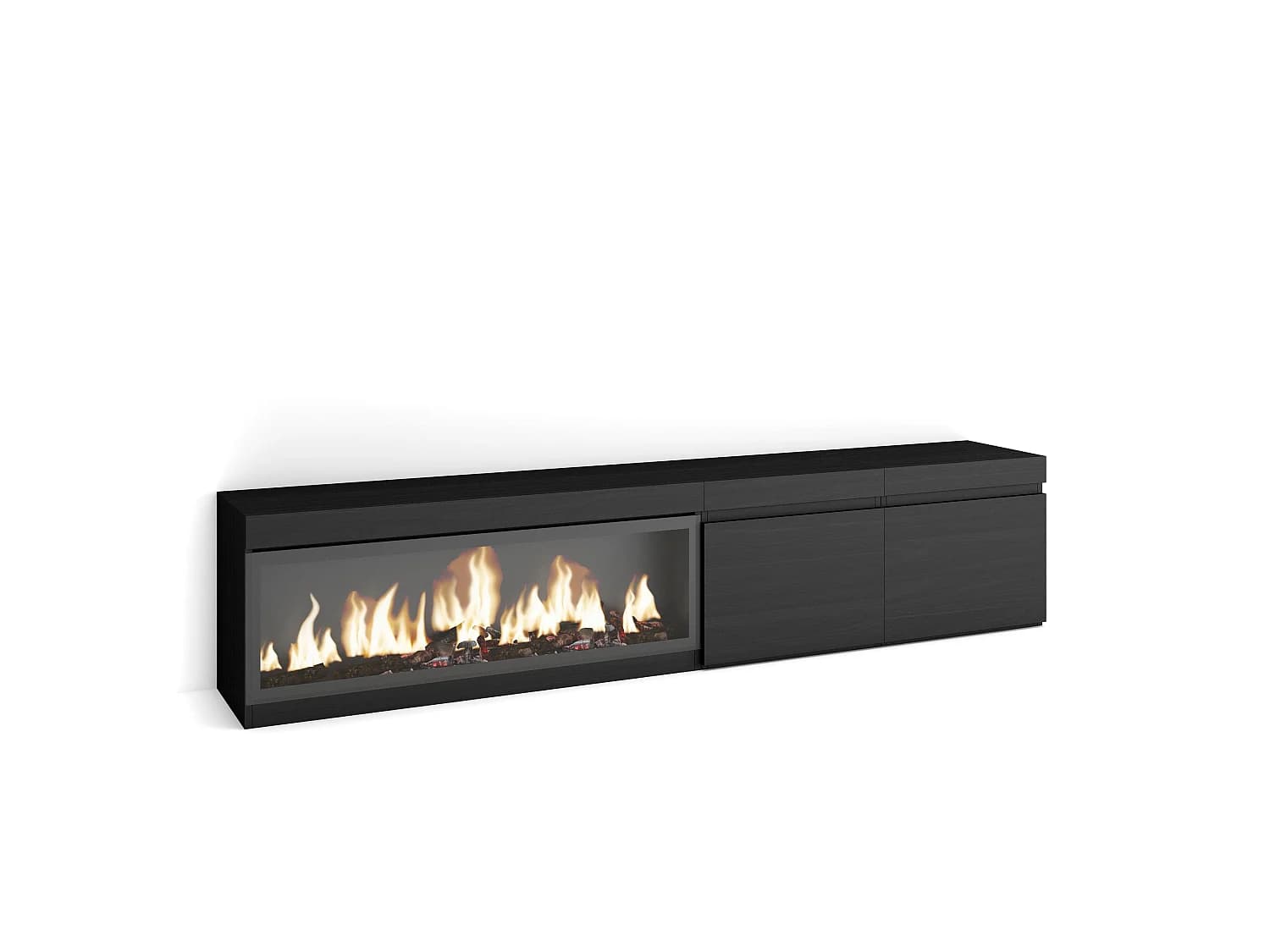 Meuble TV, Banc Télé, 208x35x45cm, Pour les TV jusqu'à 80", Cheminée électrique XXL, Noir