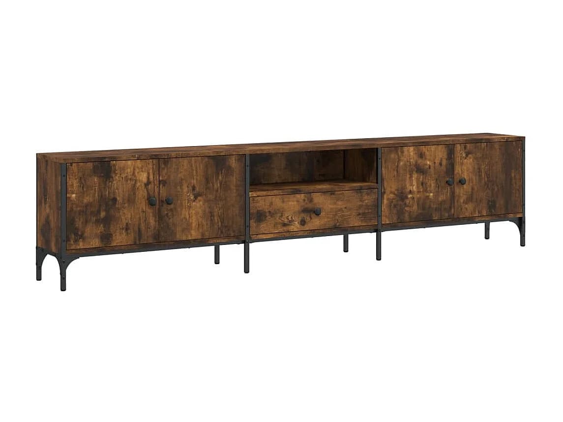 Meuble TV à tiroir chêne fumé 200x25x44 cm bois d'ingénierie