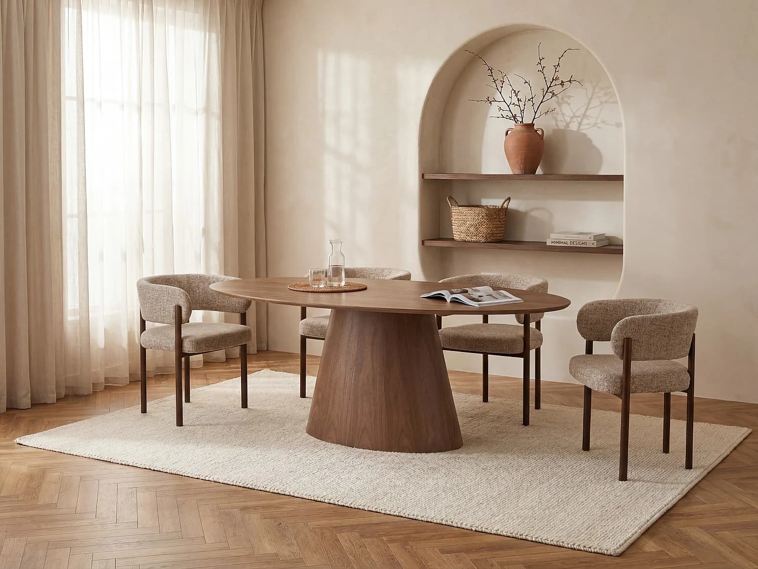 Table à manger 6 personnes placage noyer - Naturel foncé - ANTELADA